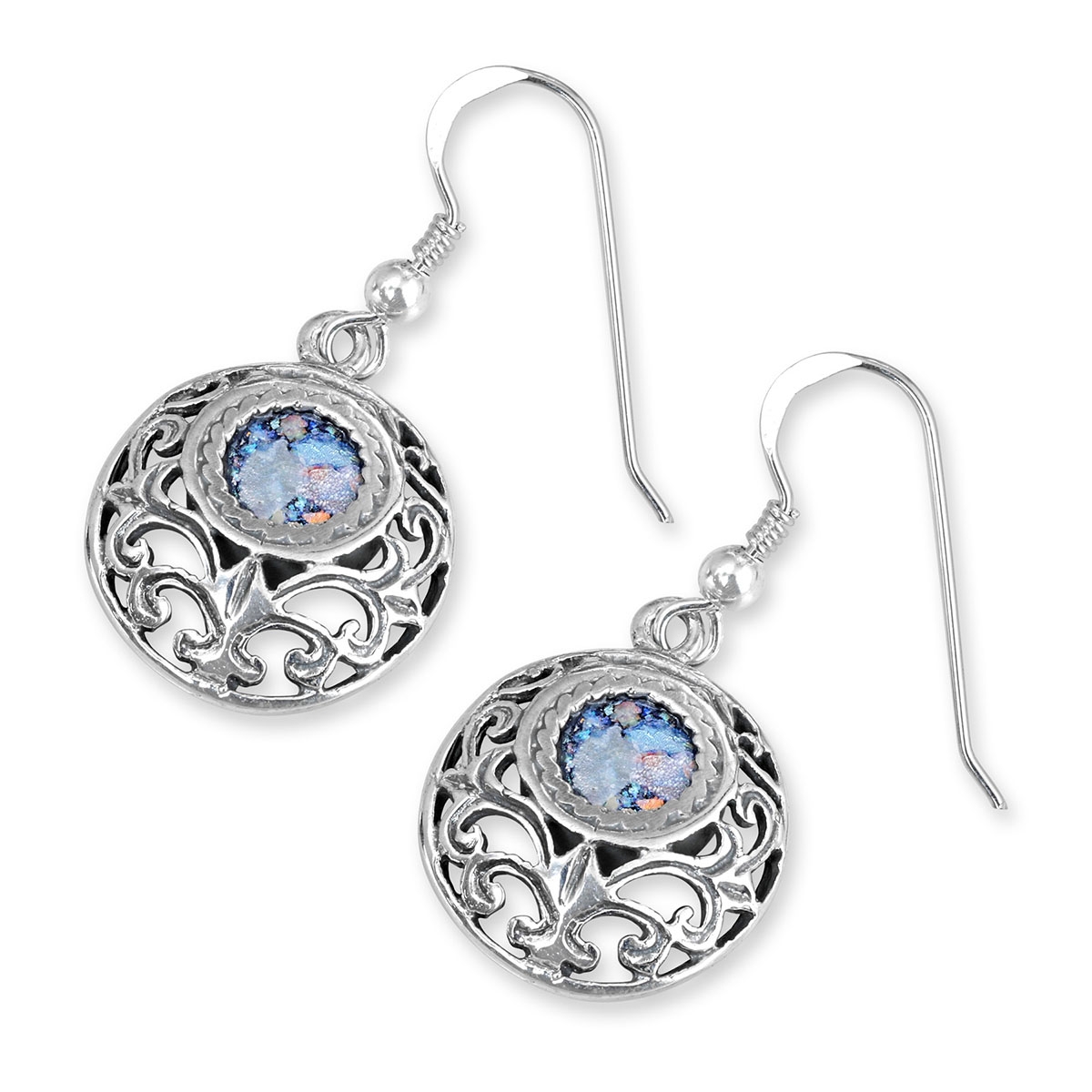 Rafael Jewelry Sterling Silver and Roman Glass Foliate Filigree Dome Earrings - 2