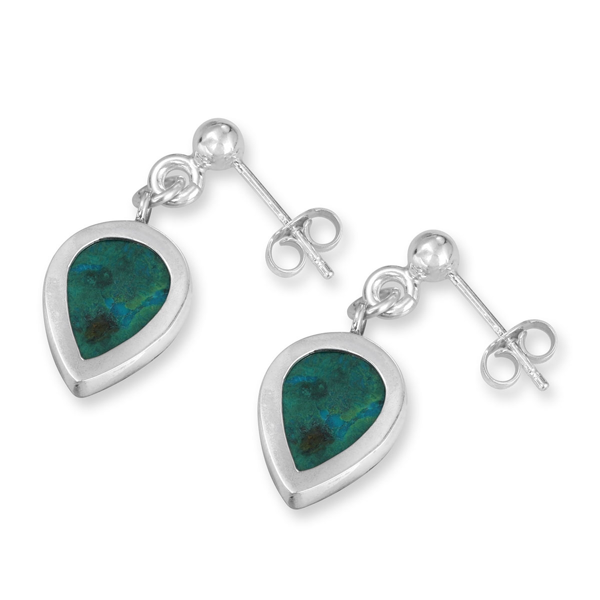 Sterling Silver and Eilat Stone Classy Leaf Dangle Earrings - 1