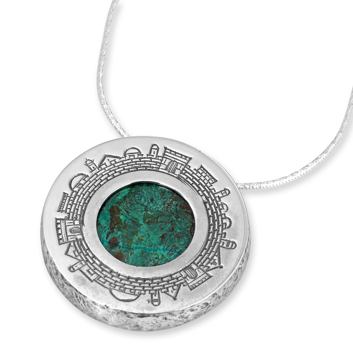 Rafael Jewelry Sterling Silver Circle Eilat Stone Necklace - Old Jerusalem  - 2