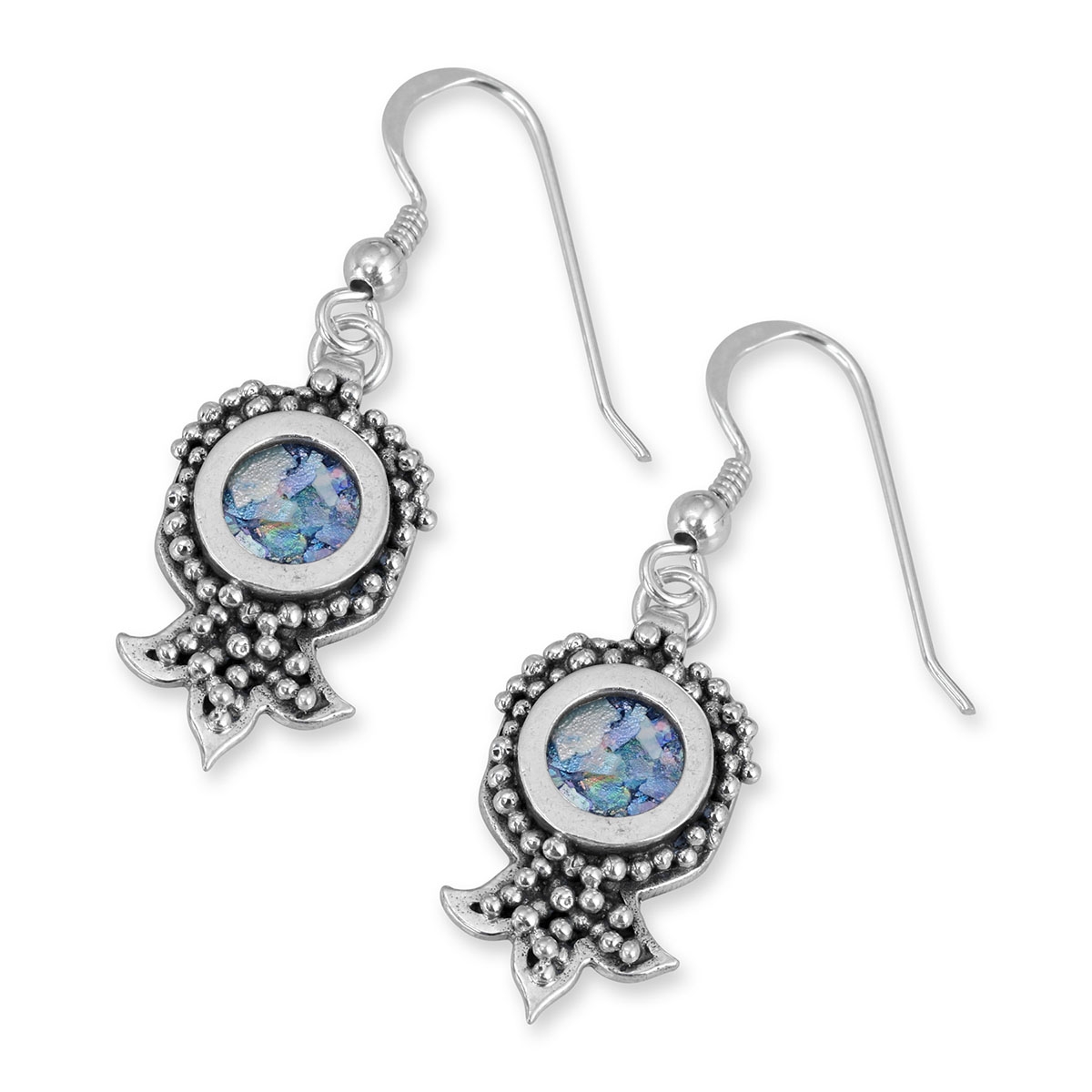 Rafael Jewelry Roman Glass and Sterling Silver Pomegranate Earrings - 2