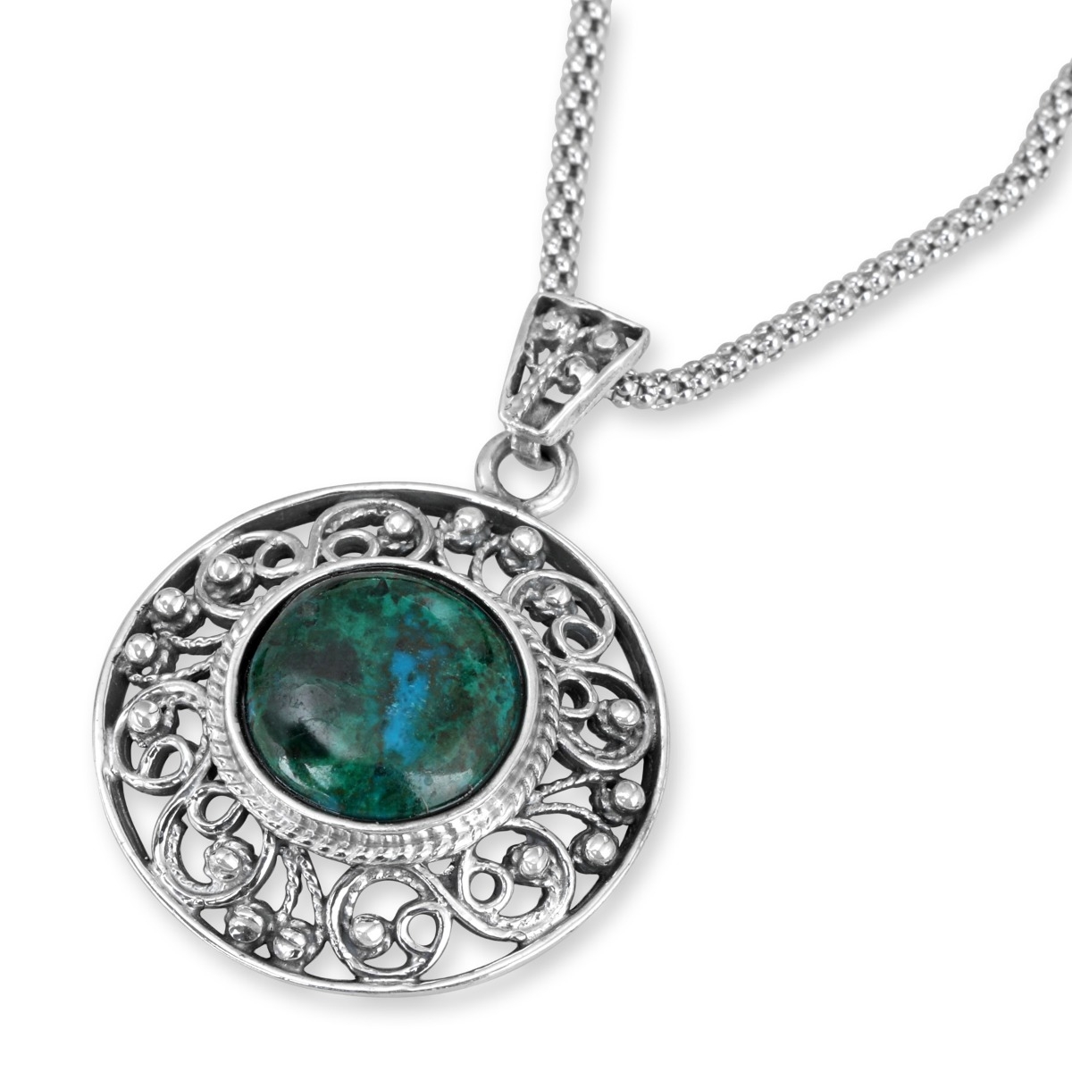 Rafael Jewelry 925 Sterling Silver Circular Vintage Eilat Stone Necklace - 1