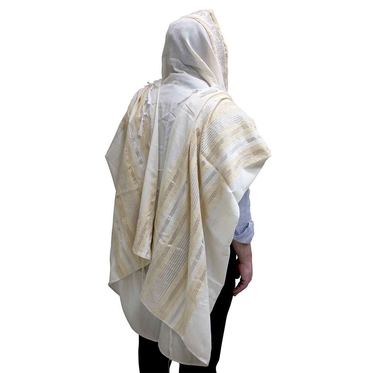 Handwoven Gold Striped Non-Slip Prayer Shawl Set - Rikmat Elimelech - 1