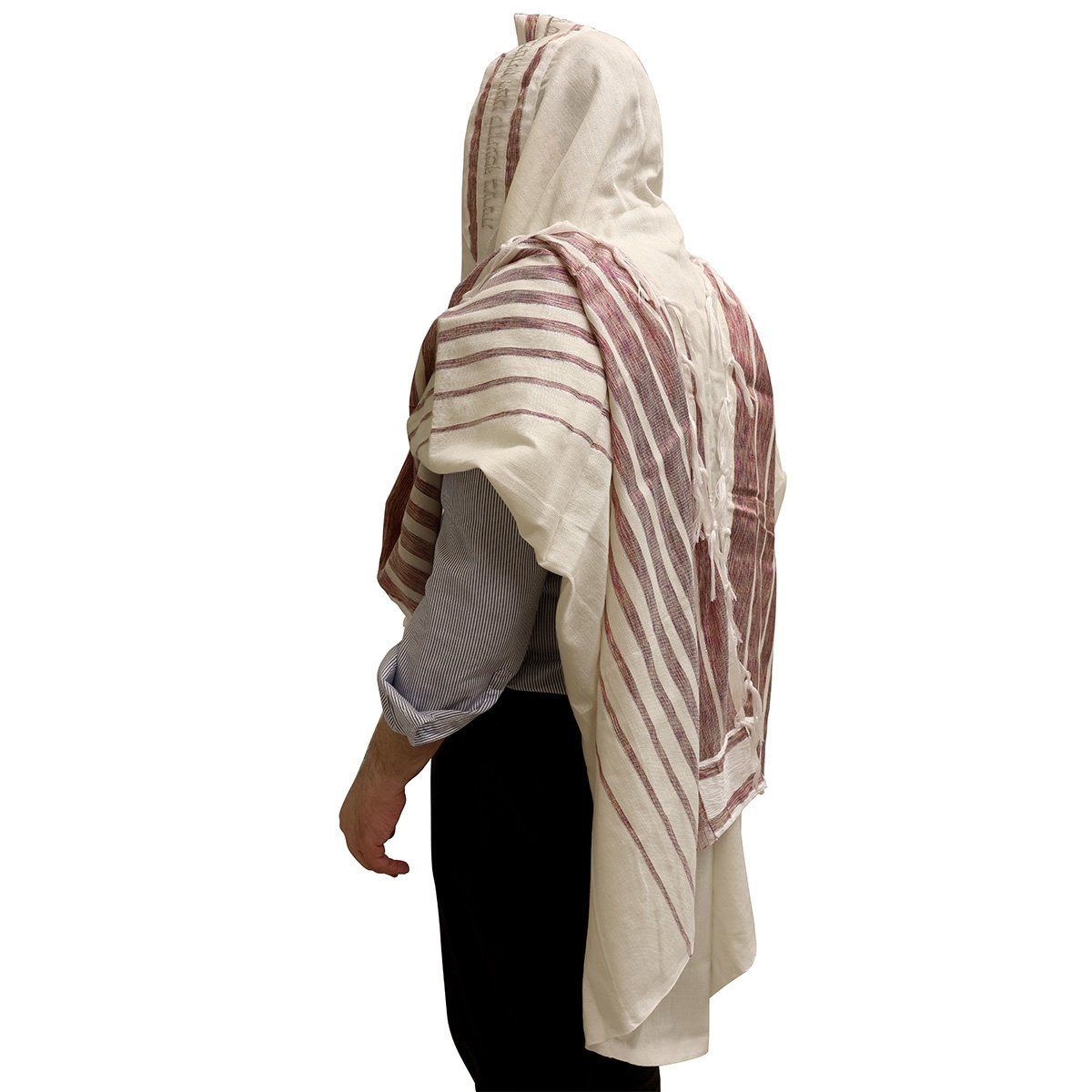 Handwoven Non-Slip Burgundy Stripes Prayer Shawl Set - Rikmat Elimelech - 1