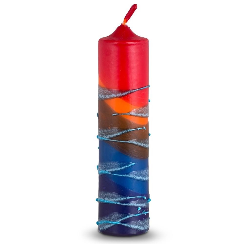 Red, Orange and Blue Havdalah Pillar Candle - 1
