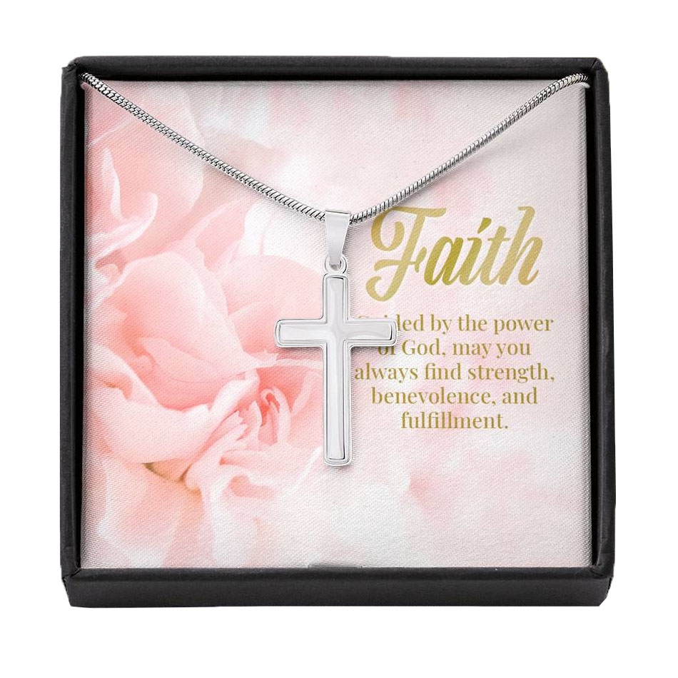 14K White Gold-Plated Latin Cross Necklace With Inspirational Gift Box – Faith - 1
