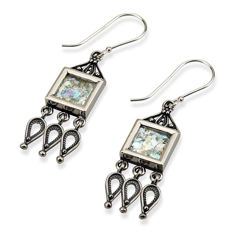 Roman Glass and Sterling Silver Romance Earrings - 1