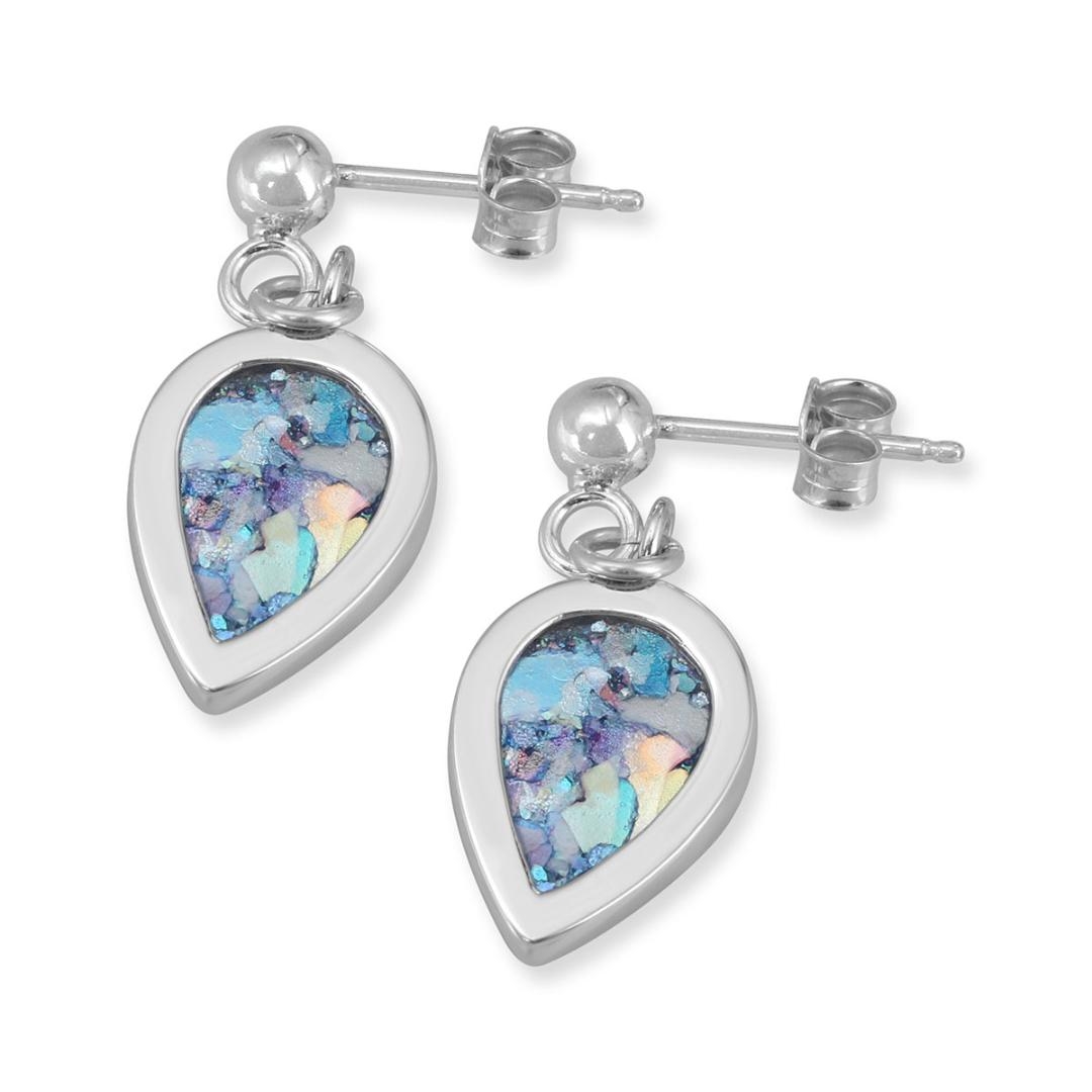 Rafael Jewelry Sterling Silver Teardrop Roman Glass Earrings - 1