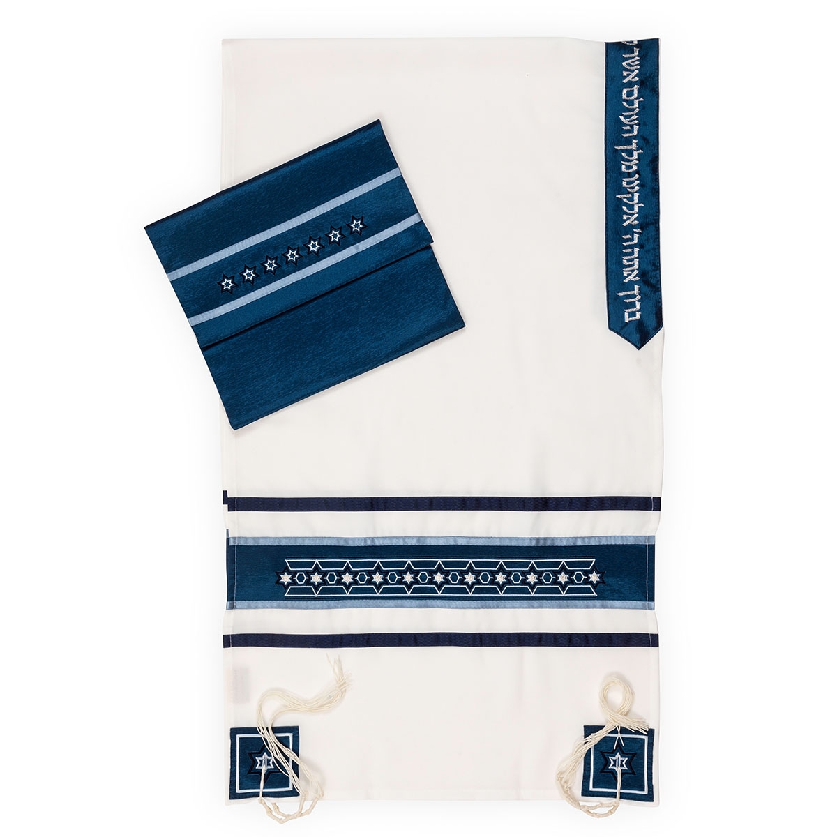 Ronit Gur Star of David Navy and Light Blue Prayer Shawl (Tallit) with Blessing Set - 1