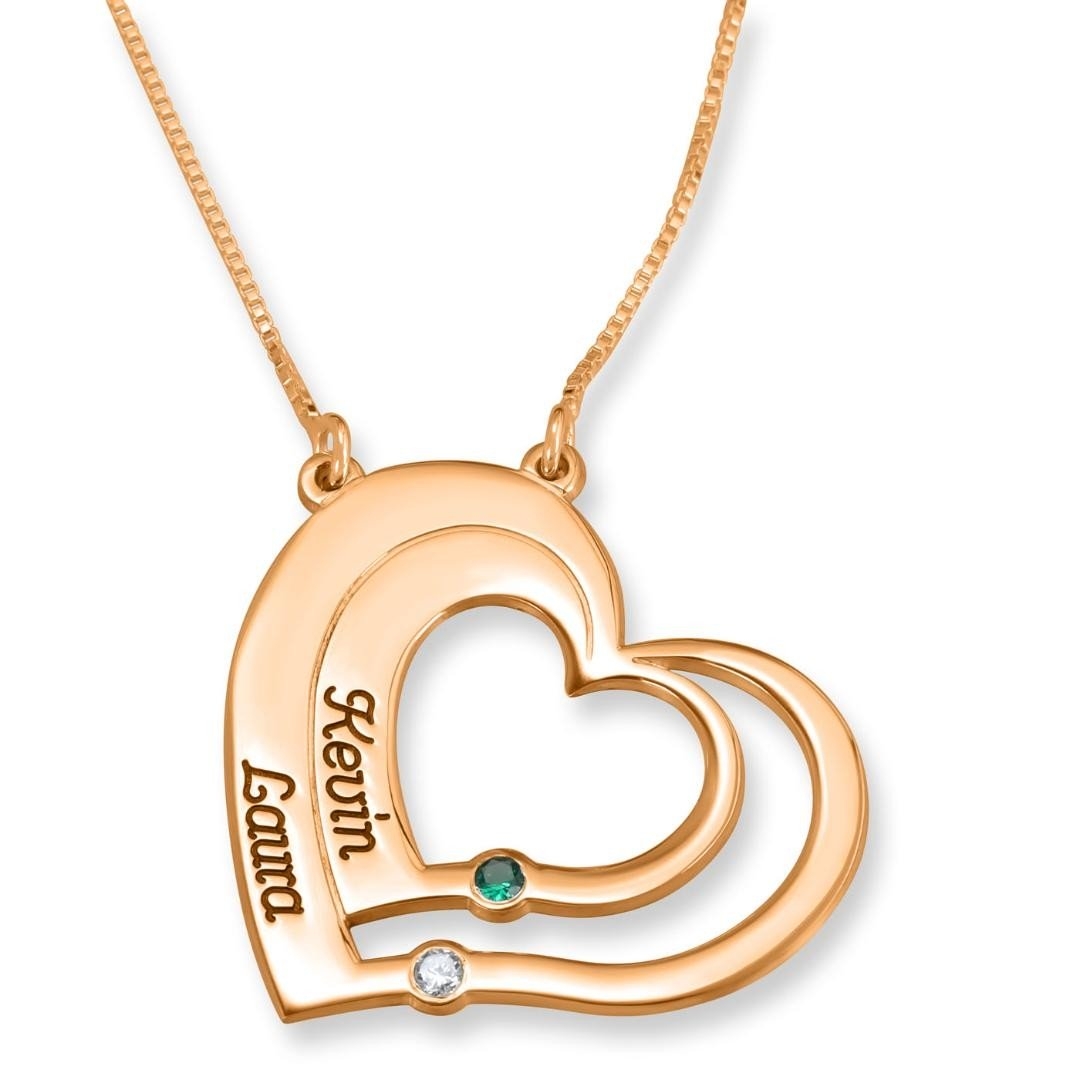 Rose Gold-Plated Double Heart Name Necklace For Mom (Up to Two Names) - 1