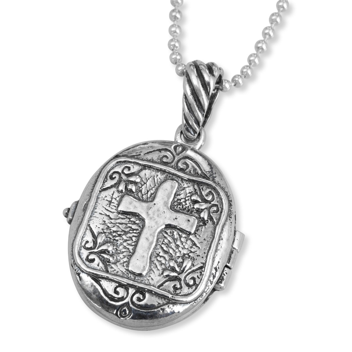 925 Sterling Silver Nano Bible Roman Cross Locket Necklace - 1