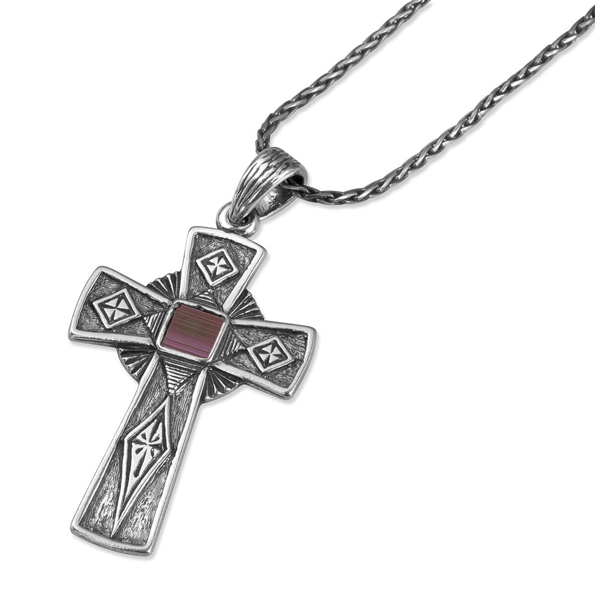 Sterling Silver Ornate Celtic Cross Necklace with Microfilm Bible and Jerusalem Inscription - 1