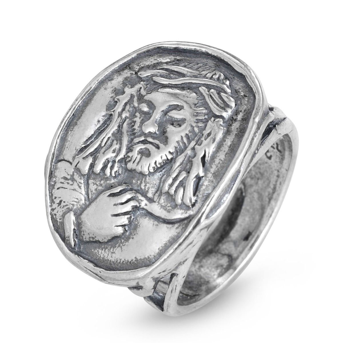 925 Sterling Silver Horizontal Jesus Christ Cameo Ring - 1