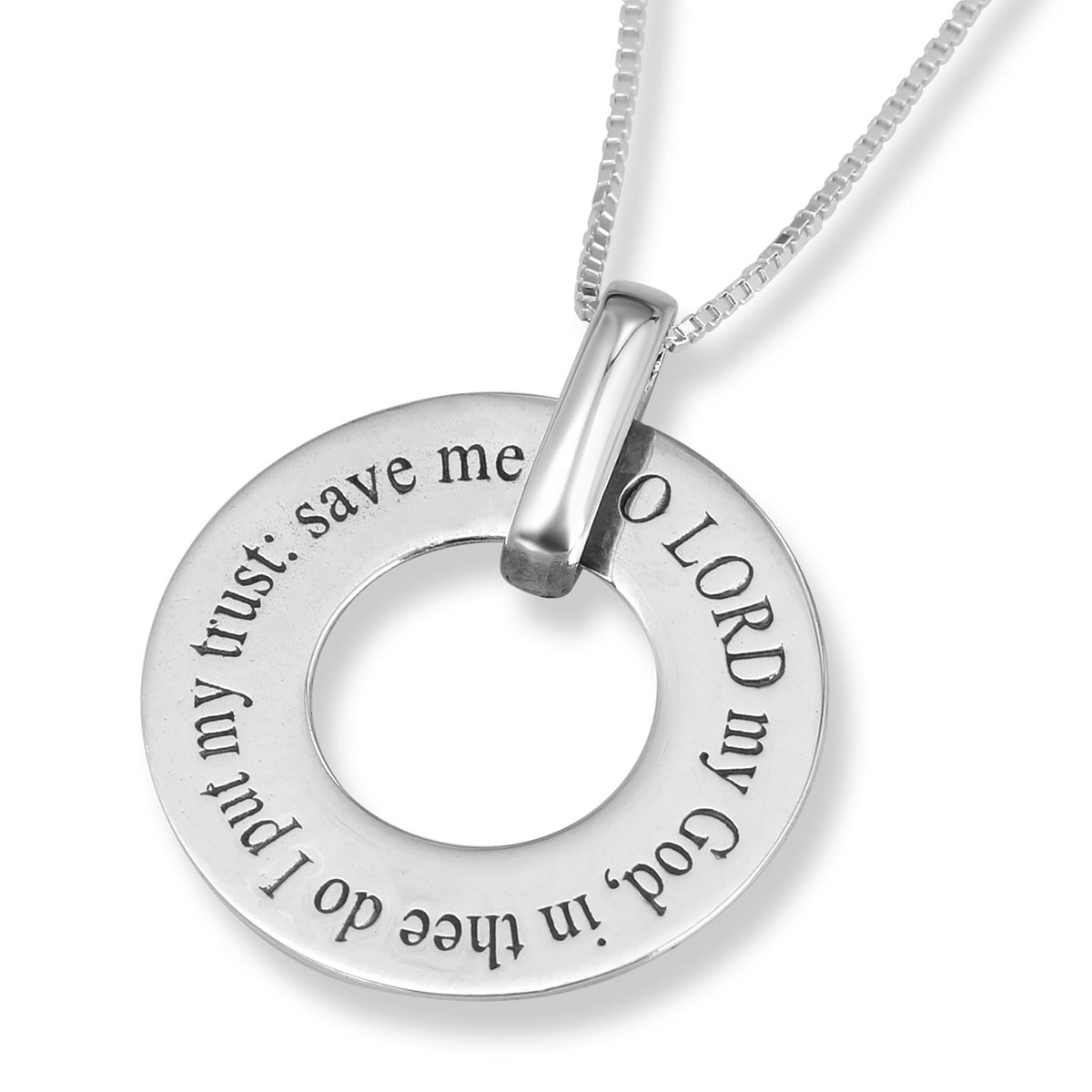 Sterling Silver Disk Necklace with “I Put My Trust” Inscription-Psalm 7:1 - 1