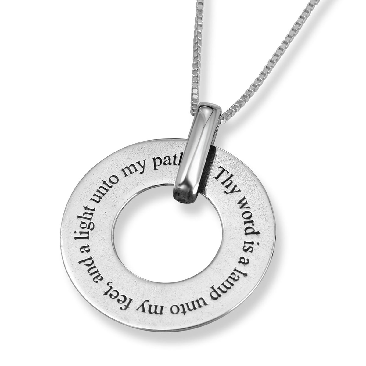 Sterling Silver Disk Necklace with “Thy Word Is A Lamp” Inscription-Psalm 119:105 - 1