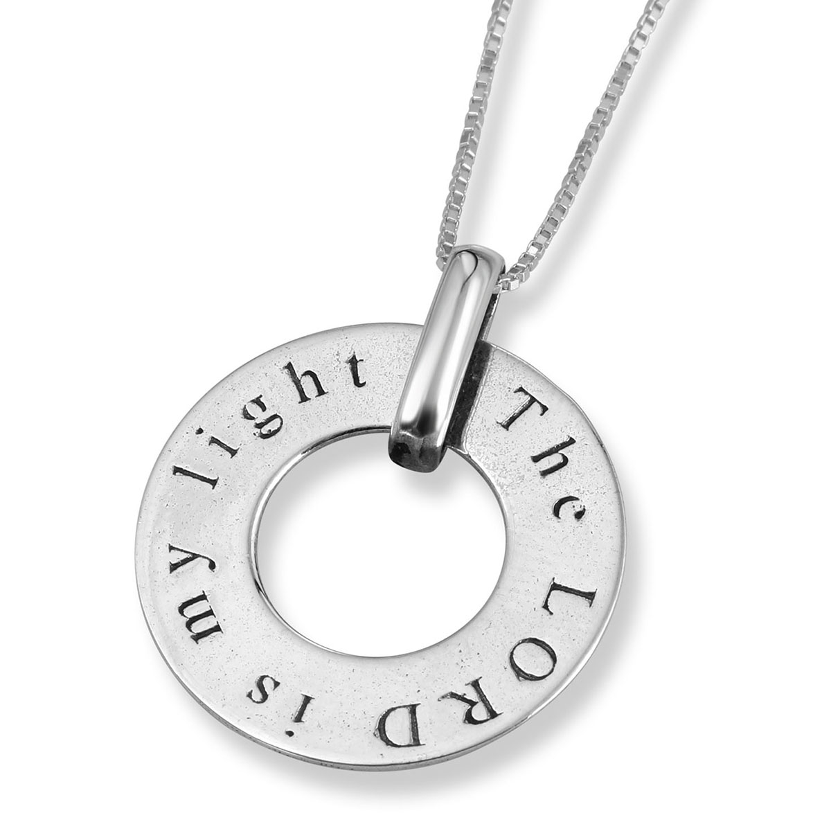 Sterling Silver Disk Necklace with “The Lord Is My Light” Inscription-Psalm 27:1 - 1