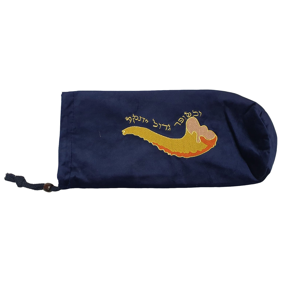 Velvet Shofar Bag Embroidered With Shofar Design and Prayer - 1