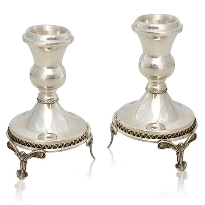 Short Sterling Silver Victorian Candlesticks with Legs - 1
