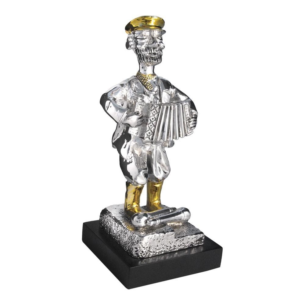 Silver Accordion Player Figurine with Golden Highlights (medium) - 1