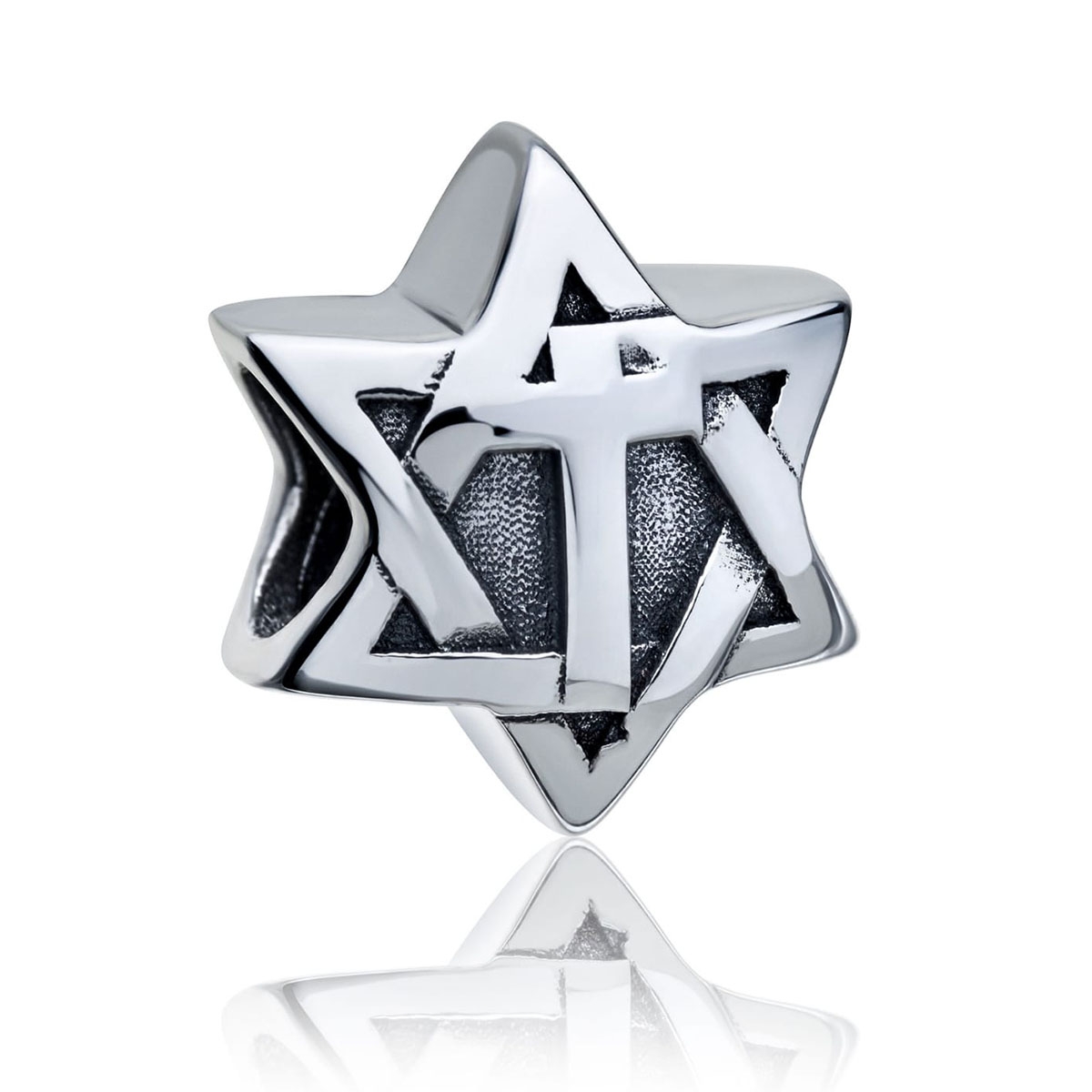 Sterling Silver Star of David with Cross Bead Charm - 1