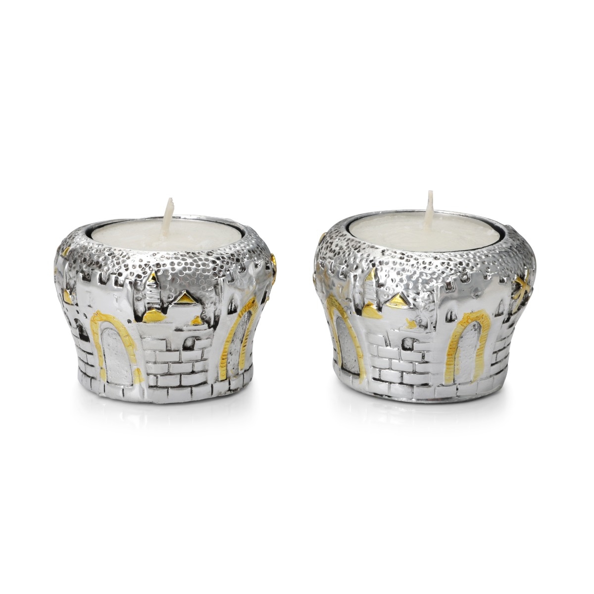 Silver-Plated Candlesticks With Jerusalem Gates Design - 1