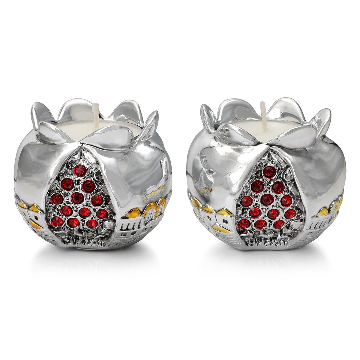 Silver Pomegranate with Jewels and Golden Highlights Candlesticks - Jerusalem - 1