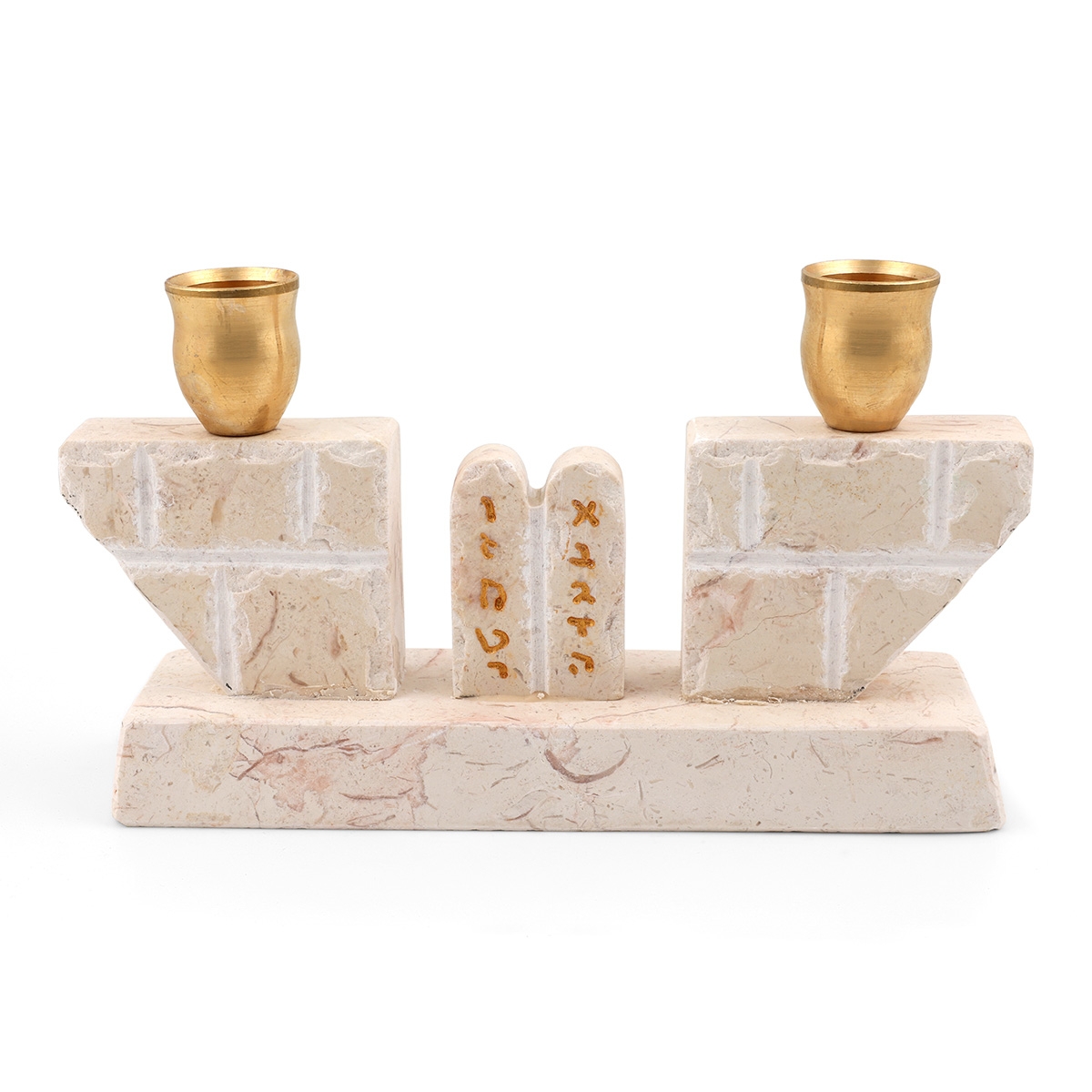 Jerusalem Stone Ten Commandments Candlesticks - 1