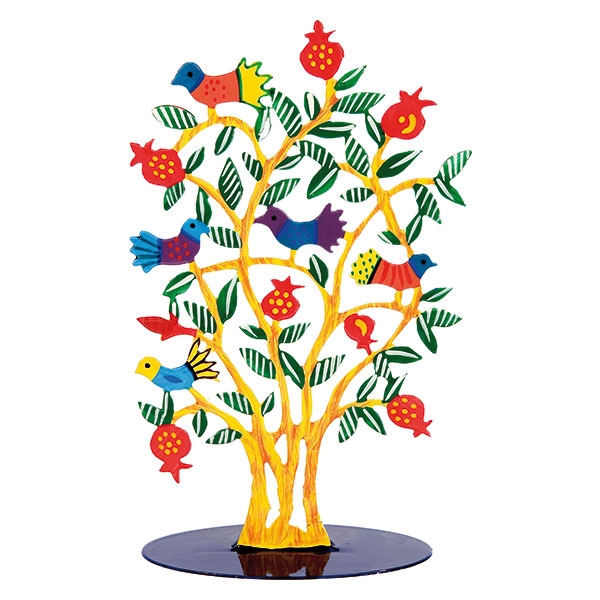 Yair Emanuel Laser-Cut Metal Tree Sculpture (Birds and Pomegranates) - 1