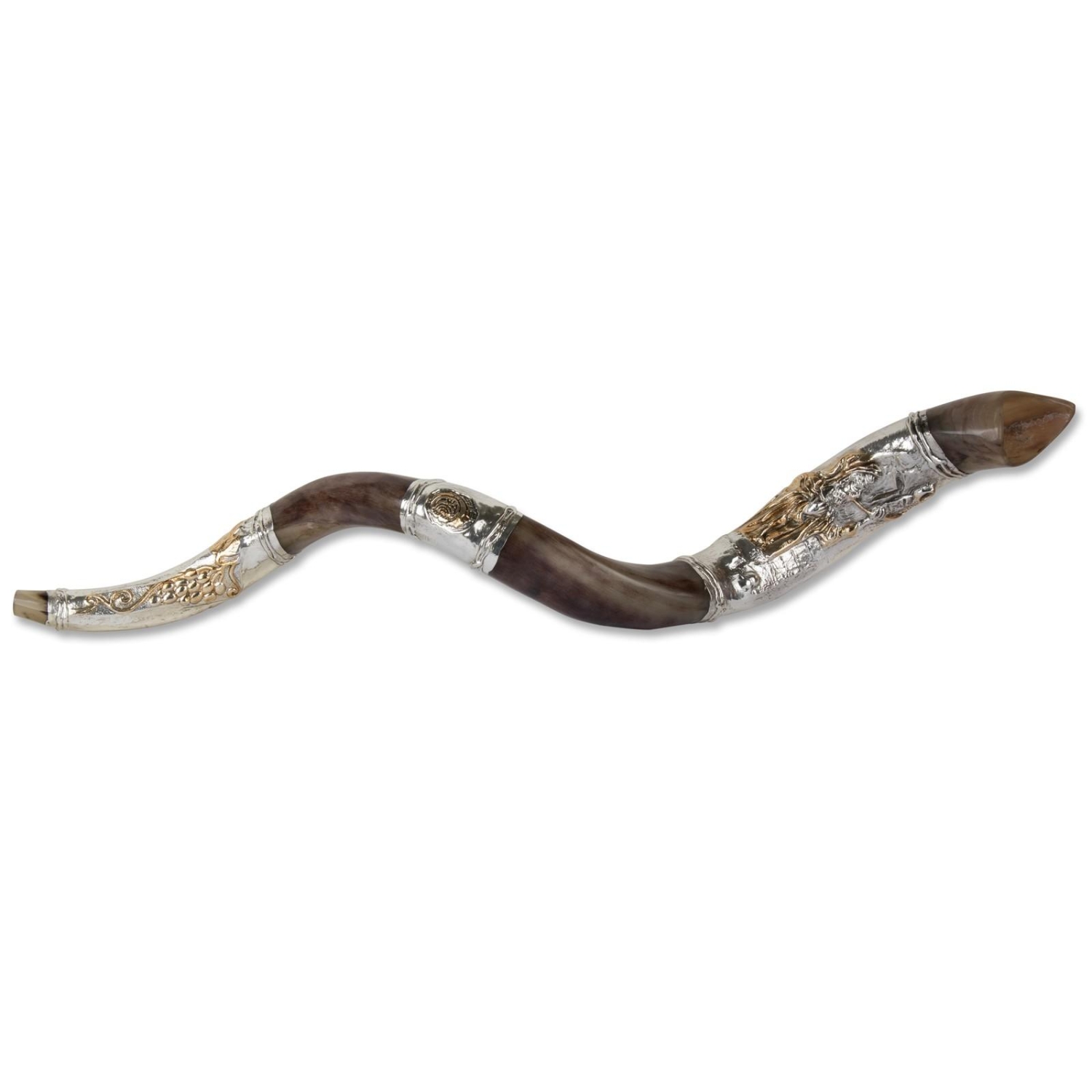 925 Sterling Silver Plated Yemenite Kudu Ram's Horn - Chassid Design (Choice of Sizes) - 1