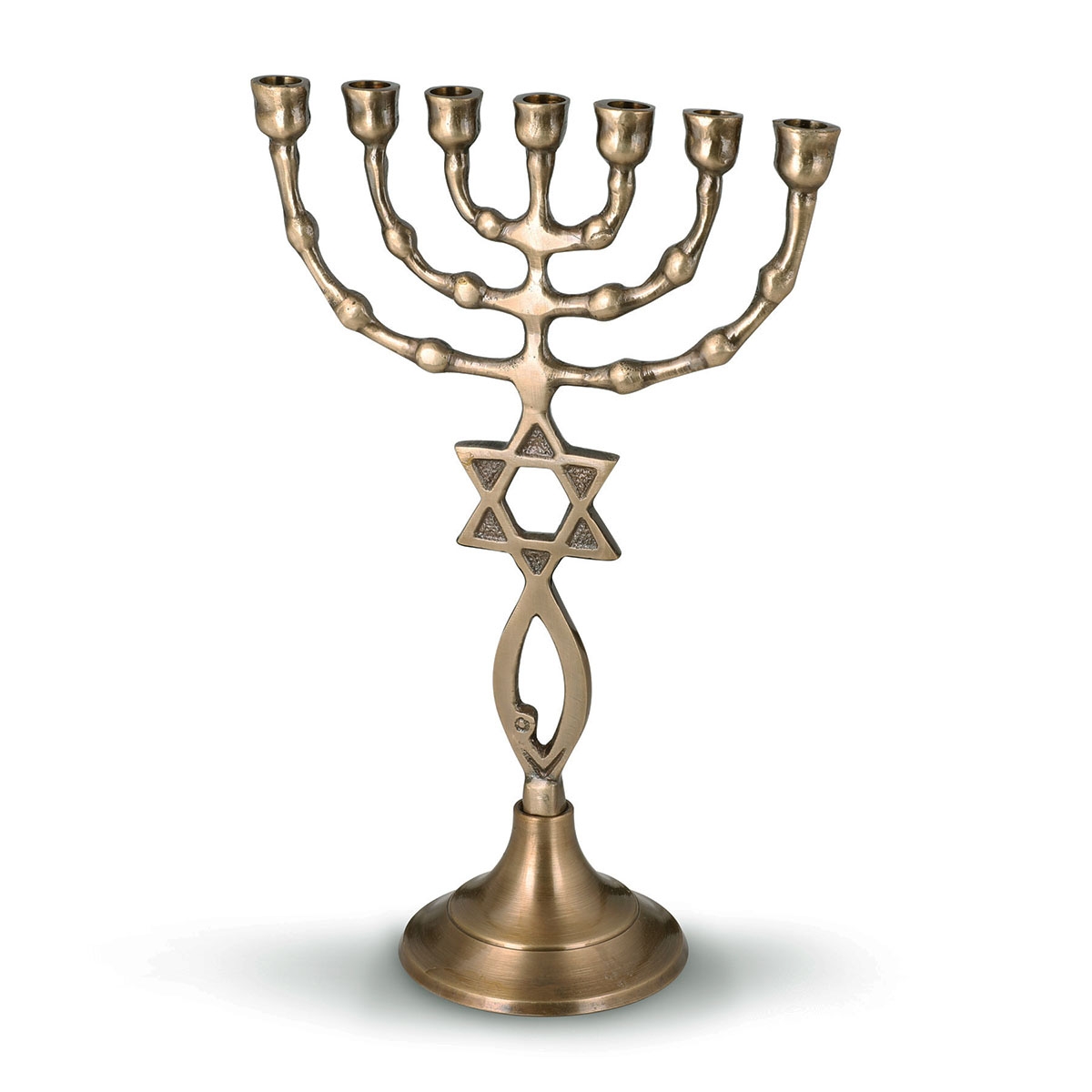 Small Metal 7-Branched Menorah With Grafted-In Design - 1