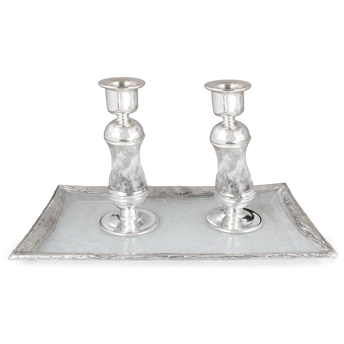 Chic Handcrafted Sterling Silver-Plated Glass Sabbath Candlesticks (White) - 1
