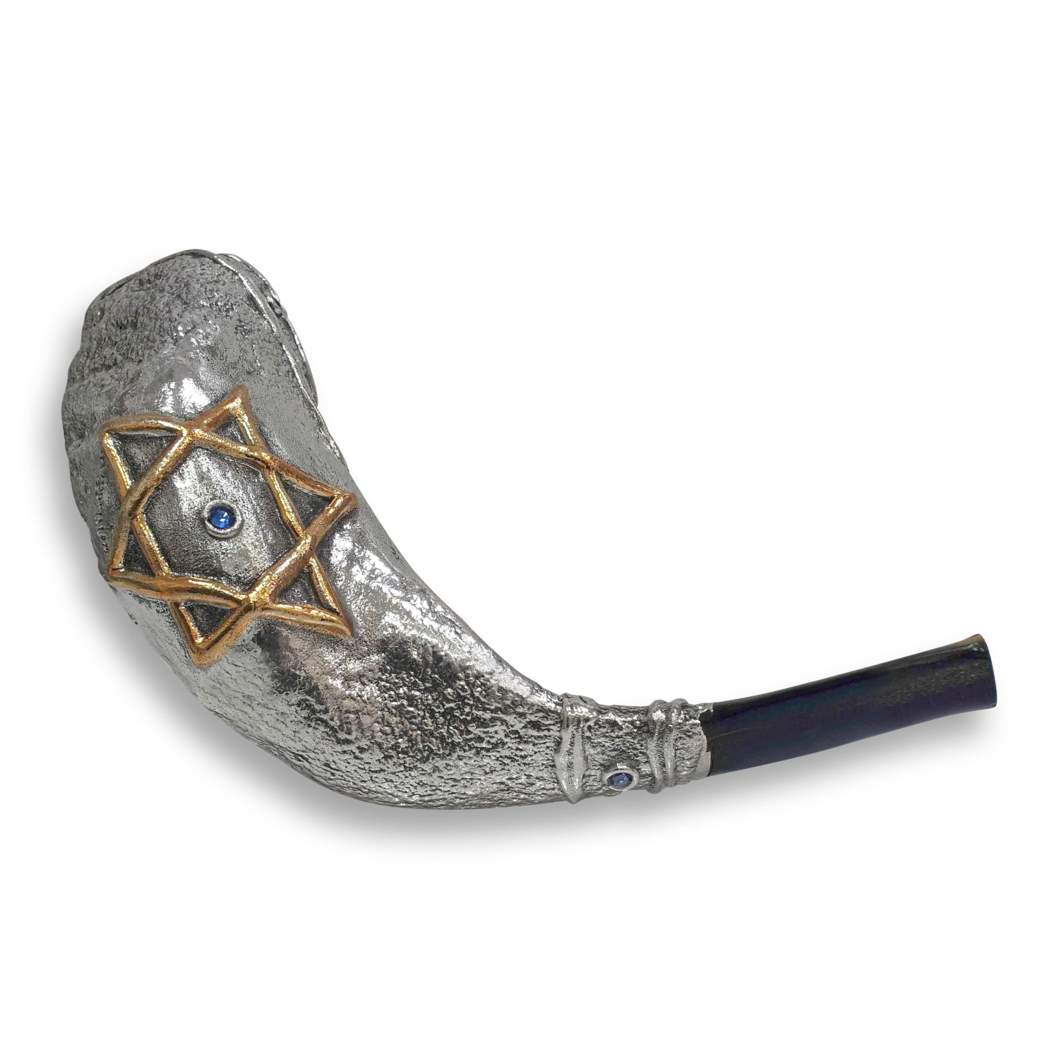 Hazorfim Silver and Gold Plated Shofar – Star of David with Blue Crystals - 1