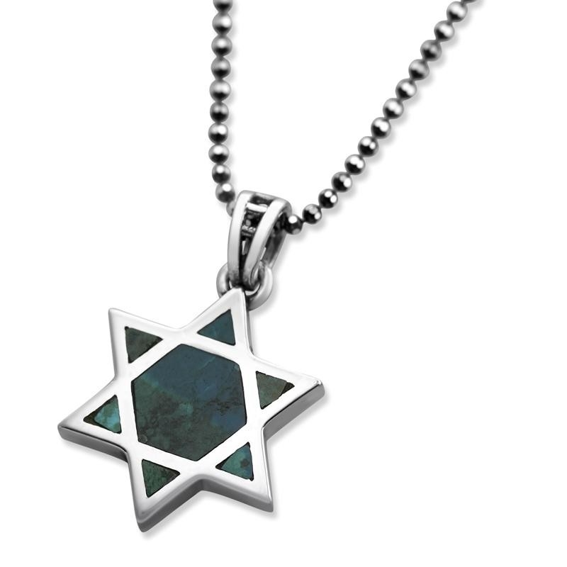 Sterling Silver and Eilat Stone Classic Star of David Necklace - 1