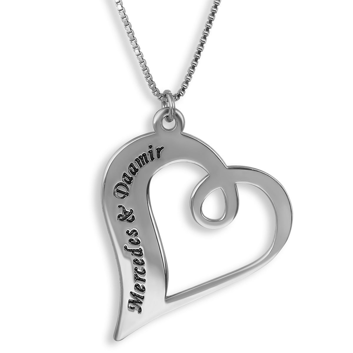 Sterling Silver Hebrew/English Customizable Necklace With Heart Design - 1