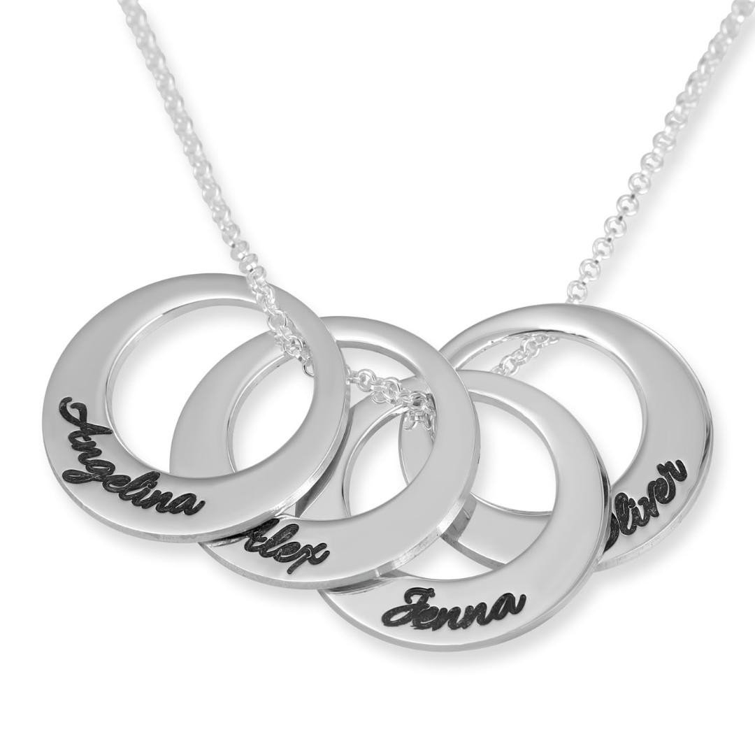 Sterling Silver Hebrew/English Name Rings Necklace (Up to 5 names) with Color Option - 1