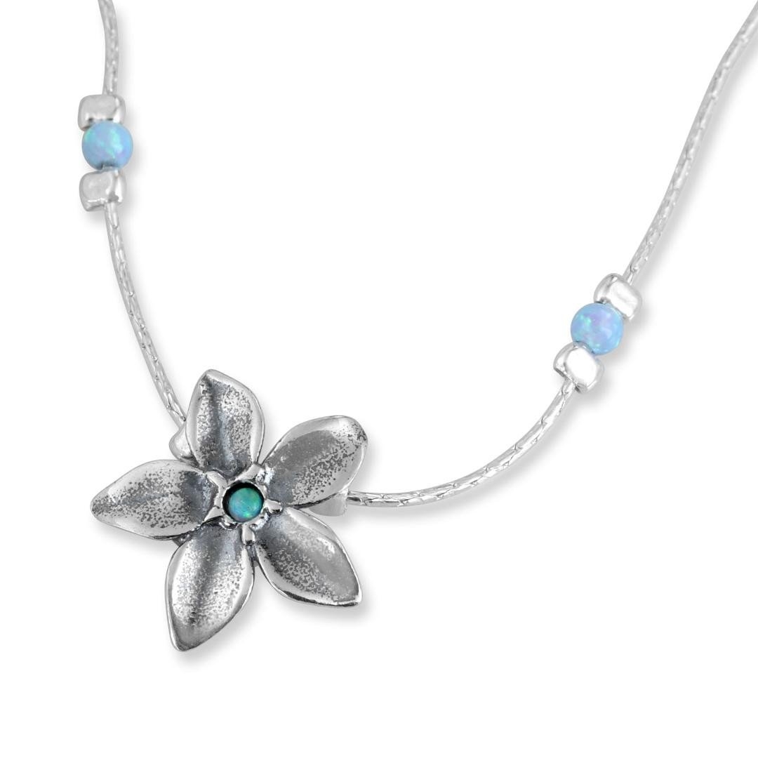 Sterling Silver Opal Stone Flower Necklace - 1