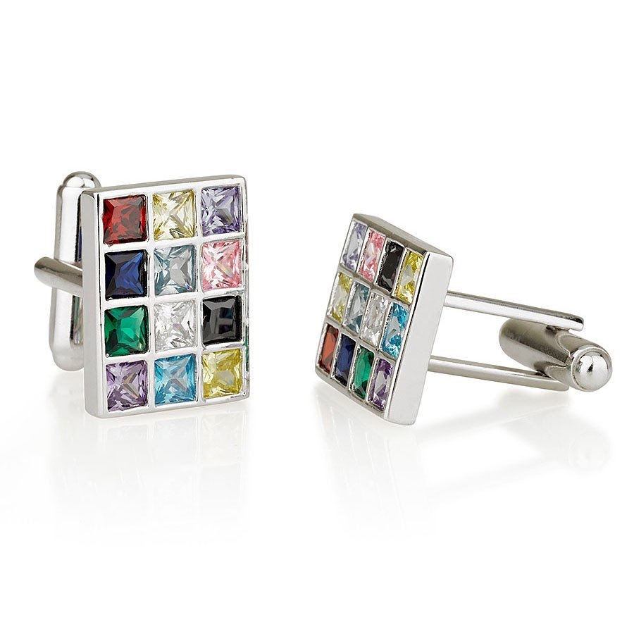 Sterling Silver Priestly Breastplate Cufflinks with Zircon Stones (20 mm) - 1