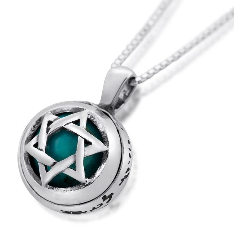 Sterling Silver Star of David Necklace with Turquoise Stone - 1