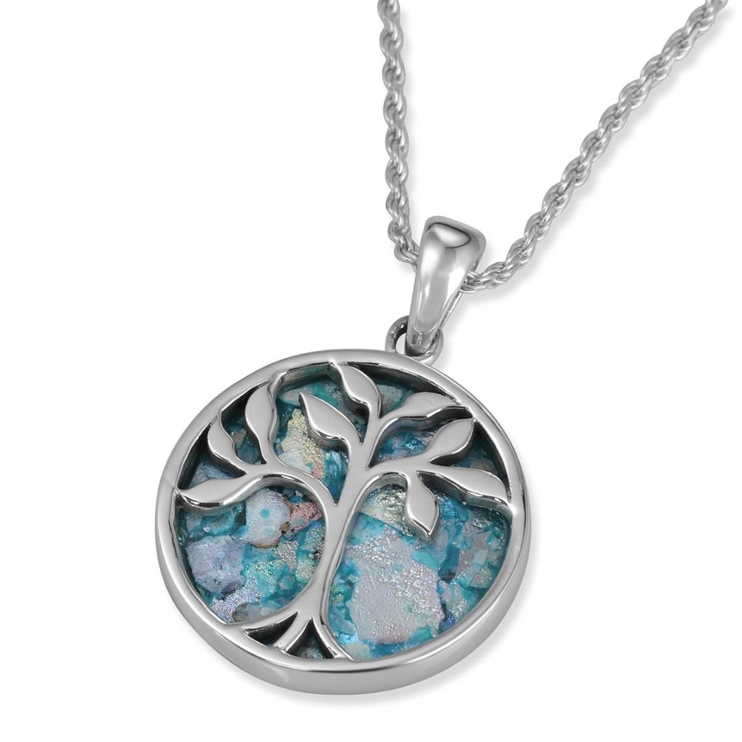Sterling Silver Tree of Life Necklace with Roman Glass - 1