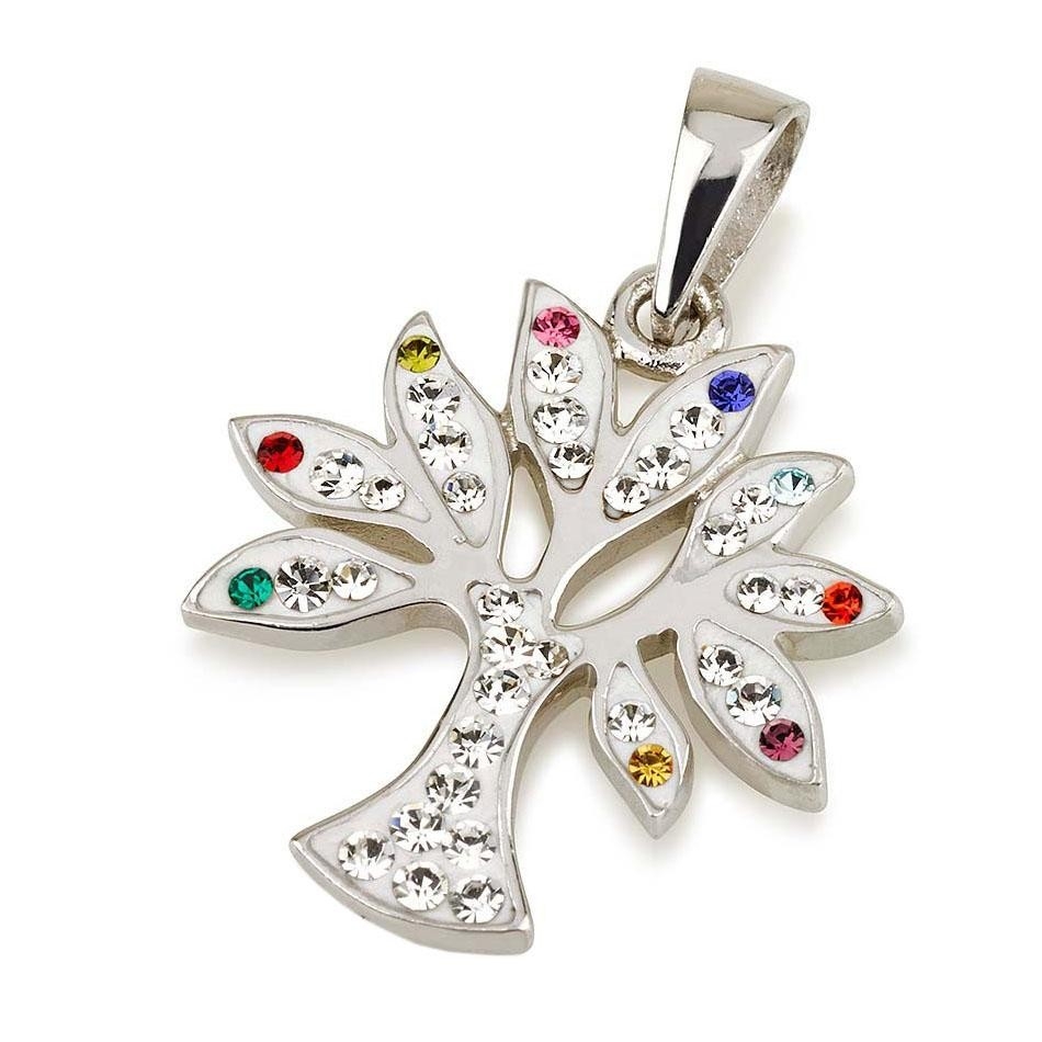 Sterling Silver Tree of Life Pendant with Crystal Stones (Choice of Colors) - 1