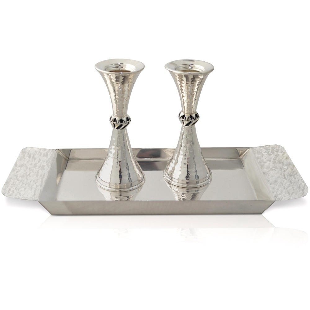 Sterling Silver Wineglass Candlesticks and Tray - 1