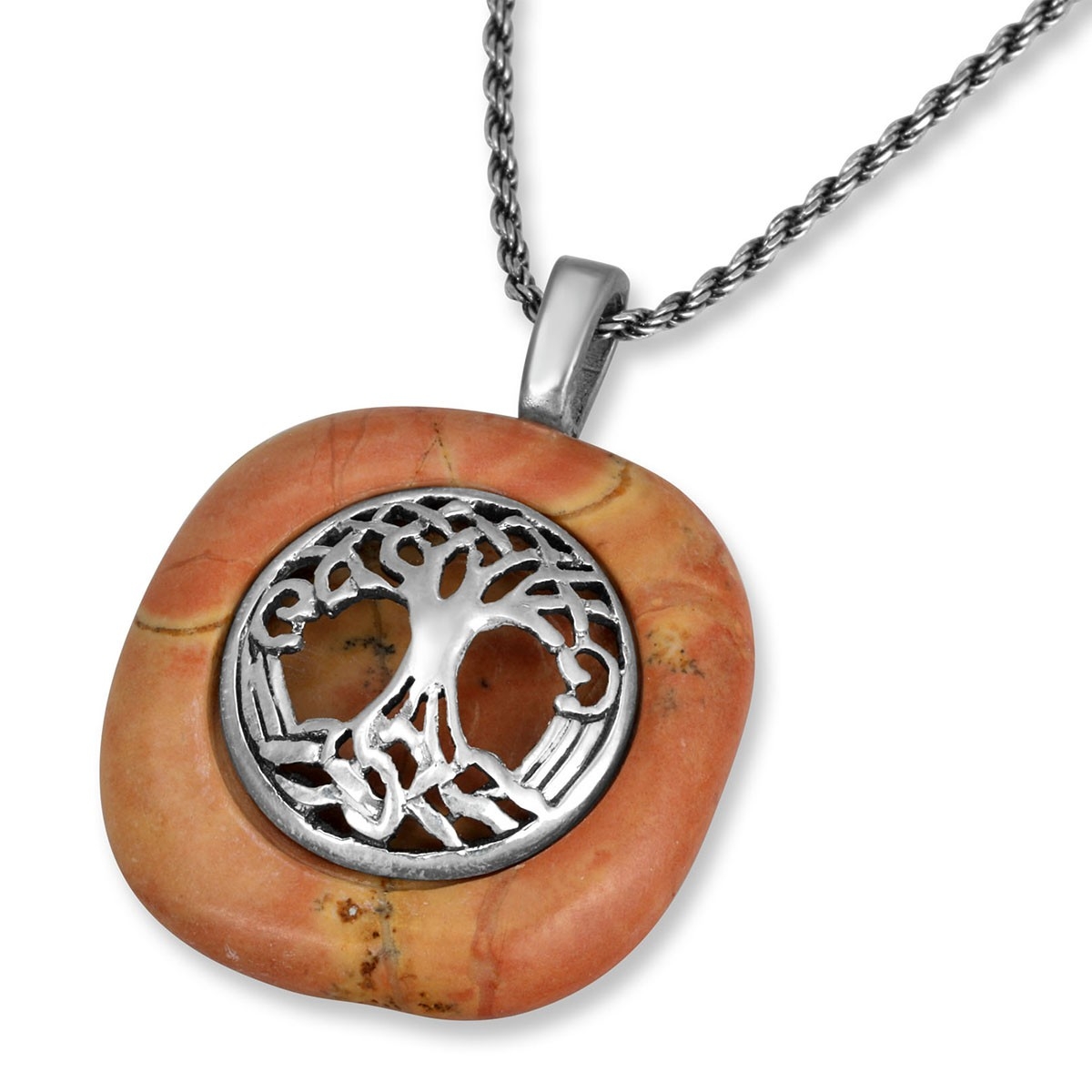Sterling Silver and Jerusalem Stone Celtic Knots Tree of Life Necklace - 1
