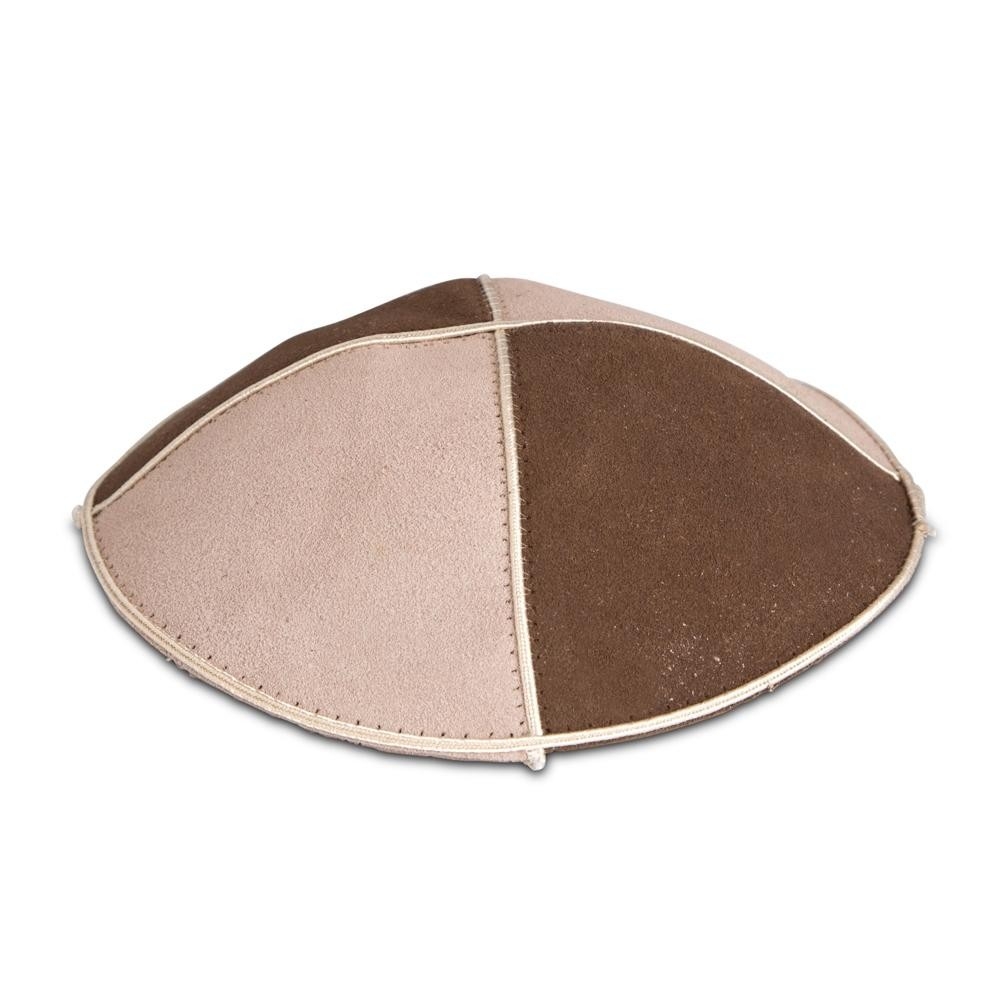Classic Two-Toned Suede Kippah (Brown and Beige) - 1