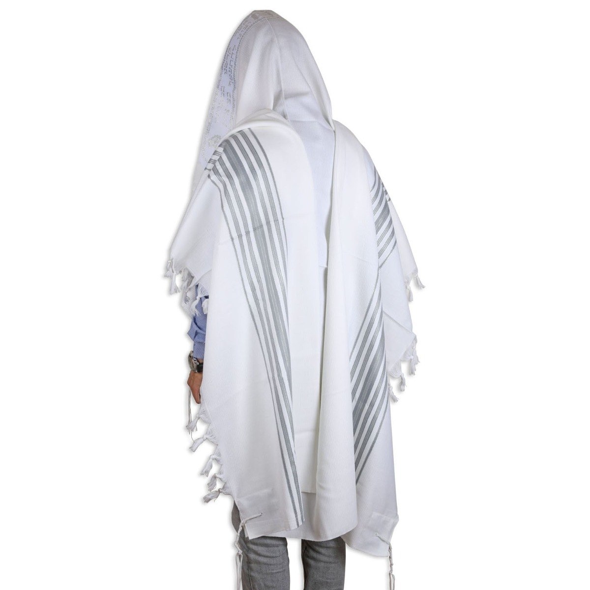 Talitnia Hermonit Traditional Wool Non-Slip Tallit Prayer Shawl (Gray and Silver) - 1