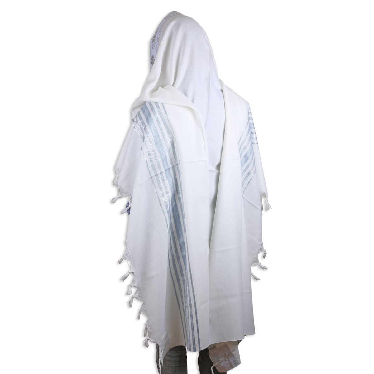 Talitnia Hermonit Traditional Wool Non-Slip Tallit Prayer Shawl (Light Blue and Silver) - 1