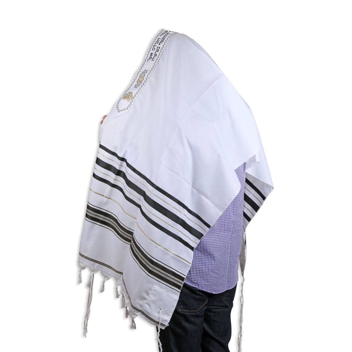 Talitnia Acrylic Wool Traditional Tallit Prayer Shawl (Black and Gold Stripes) - 1
