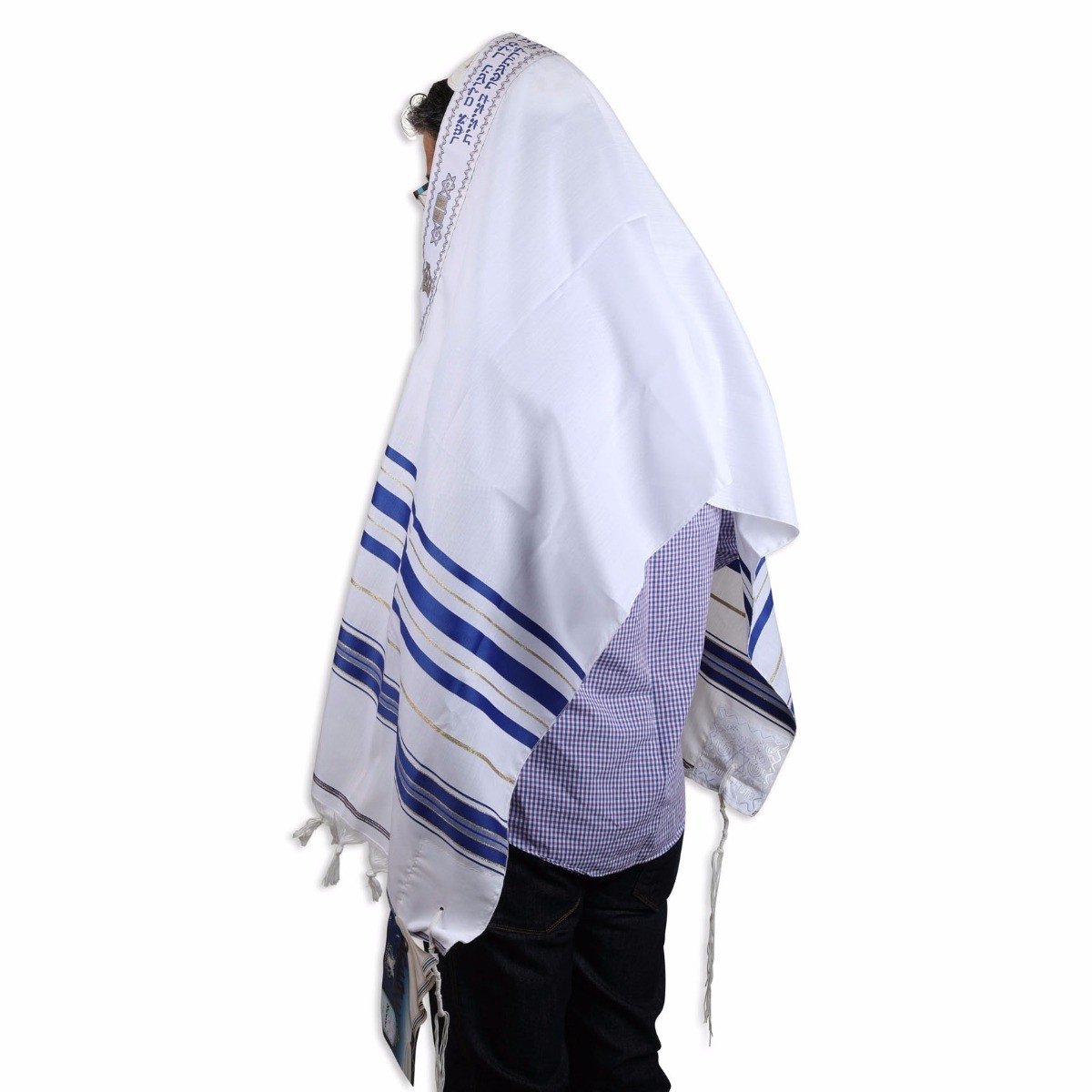 Talitnia Acrylic Wool Traditional Tallit Prayer Shawl (Blue and Gold  Stripes), Religious Articles