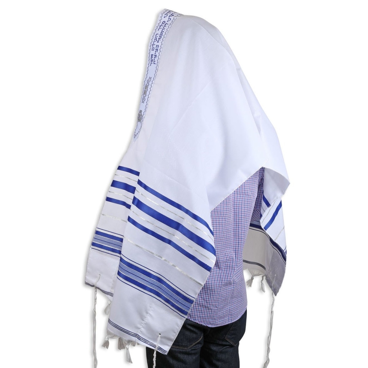 Talitnia Acrylic Wool Traditional Tallit Prayer Shawl  (Blue and Silver Stripes) - 1