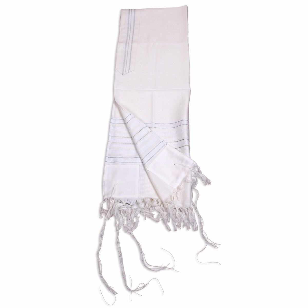 Talitnia Carmel Wool Tallit Prayer Shawl (White and Silver) - 1