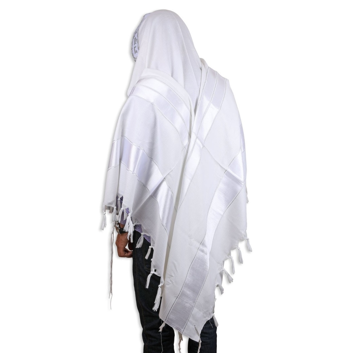 Talitnia Or Wool Blend Tallit Prayer Shawl (White and Silver) - 1