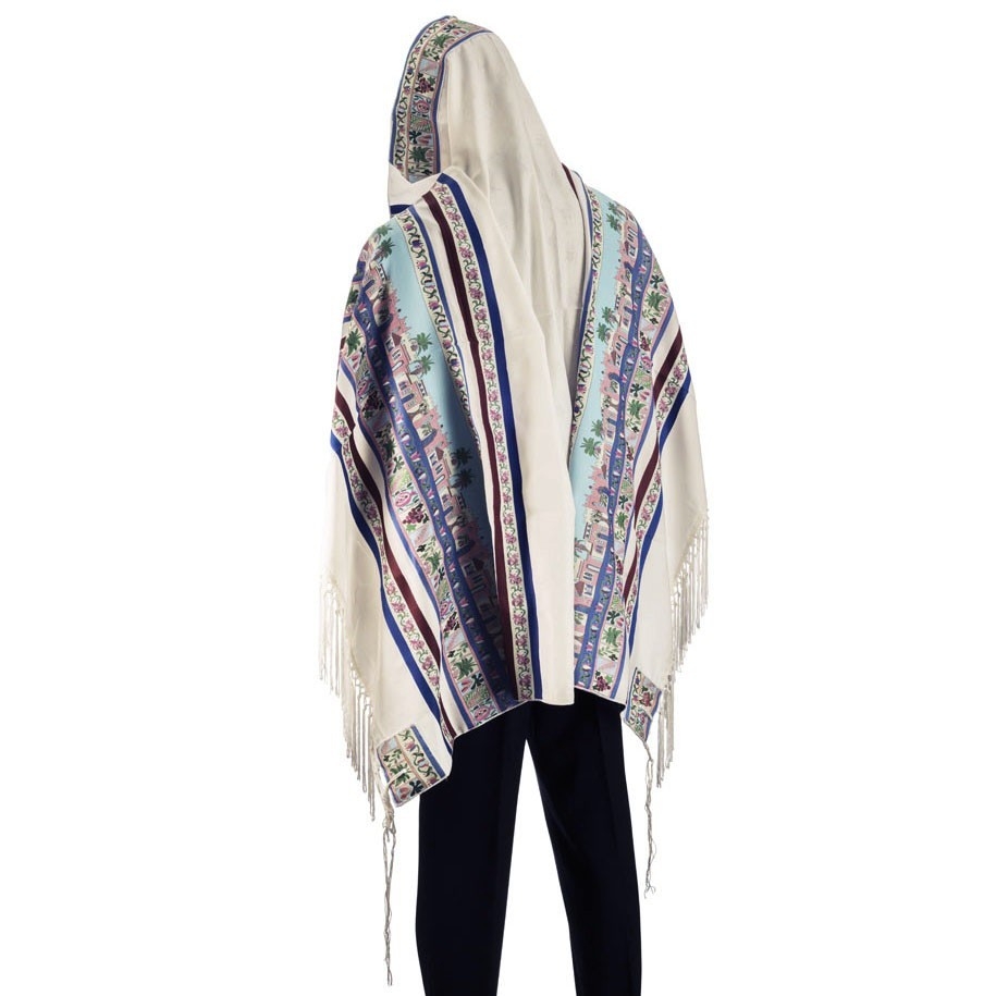 Talitnia Wool Tallit Prayer Shawl with Seven Species Design  - 1
